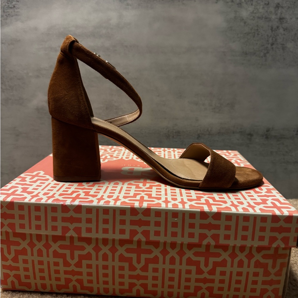 Gianni Bini Block Party Brown Suede Block Heel Sandals